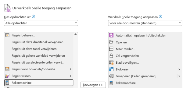 Screenshot hoe je de rekenmachine toevoegt.