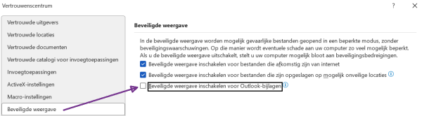 Screenshot van de beveiliging van Word.