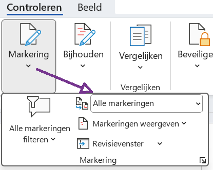 Screenshot hoe je Alle markeringen activeert.