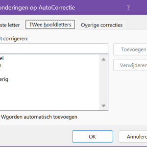 Screenshot van de instellingen van 2 beginhoofdletters.