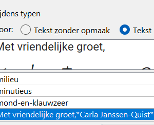 Voorbeeld hoe je de afsluiting van een brief in de AutoCorrectie opneemt.