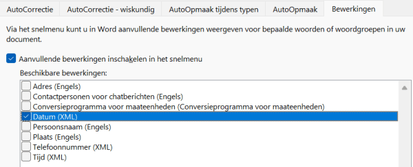 Screenshot van het tabblad Bewerkingen.
