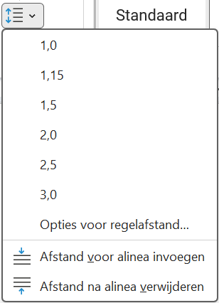 Screenshot dat laat zien hoe je snel een andere regelafstand kunt toepassen.