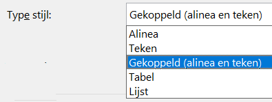 Screenshot die de 5 verschillende typen stijlen laat zien. 
