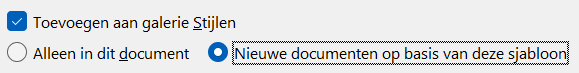 Screenshot waar je ziet hoe je de stijl ook op nieuwe documenten kunt toepassen.