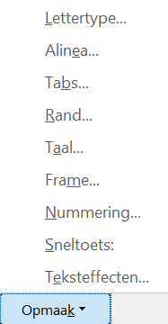 Screenshot van de opmaakkenmerken die je aan iedere stijl kunt toevoegen.