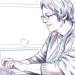 illustratie van een vrouw die werkt op haar laptop.