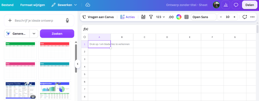 Canva kan meerdere soorten spreadsheets maken.
