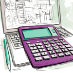 Een calculator bovenop een laptop.